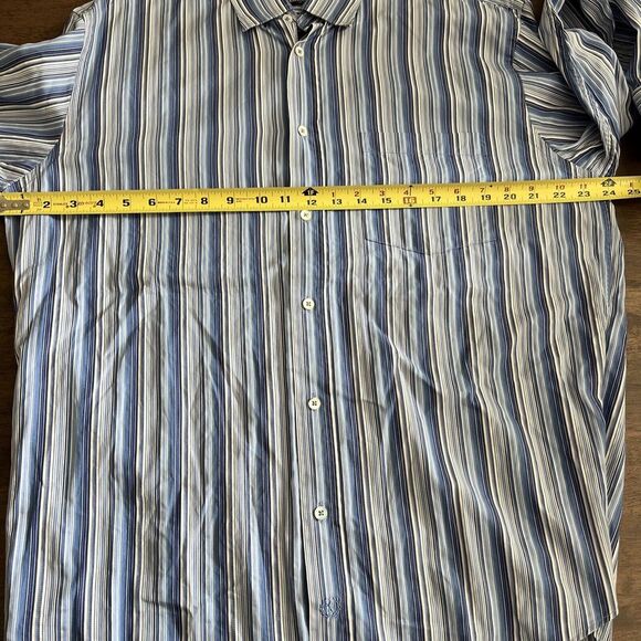 Bugatchi Uomo Dress Shirt Blue Striped Classic Fit Button Up Mens Size Large L - Picture 10 of 11